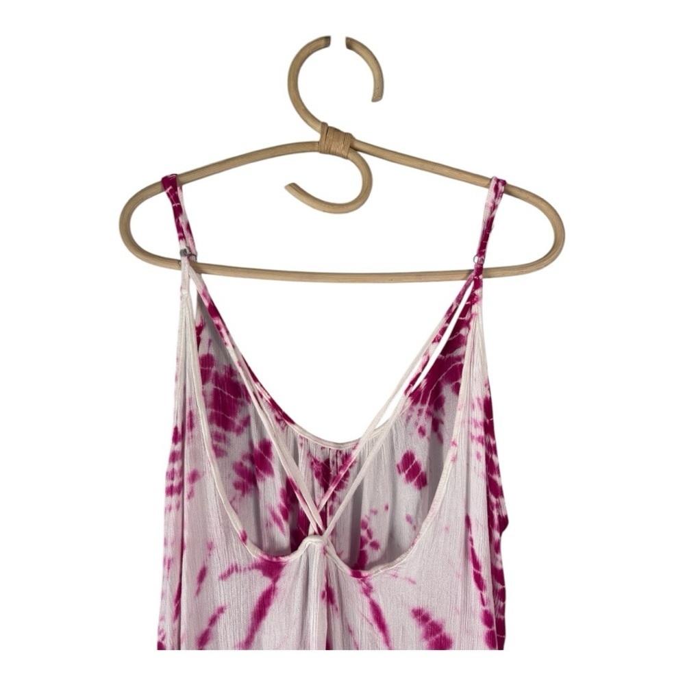 Raviya Tie - Dye Maxi Magenta White Gauze Criss Cross Back Flowy Cover Up Dress - Picture 9 of 12